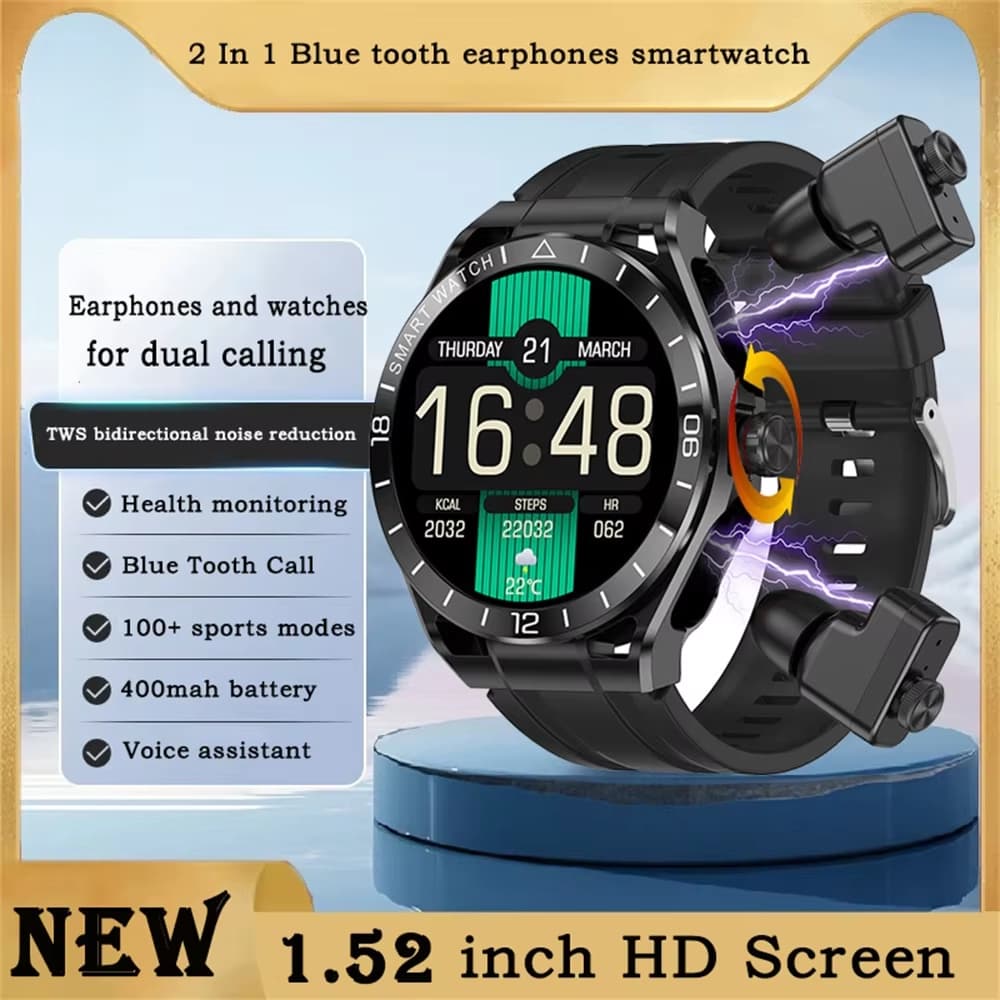 Novo Smartwatch 2 Em 1 TWS Fones De Ouvido Esportes Rastreador Fitness Monitor Freqüência Cardíaca Saúde Relógio Intelig