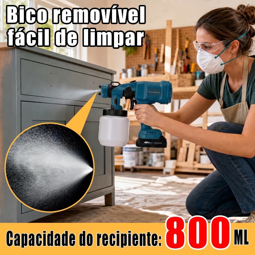 Pistola de Pintura Pulverizador Elétrico com Bateria de Lítio Sem Fio 48V, Estrutura Leve e Portátil