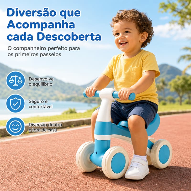 Bicicleta De Equilíbrio Estável Infantil Com Recurso De Segurança anti-Inclinação , Quatro Rodas Sem Pedais , 54 cm De C