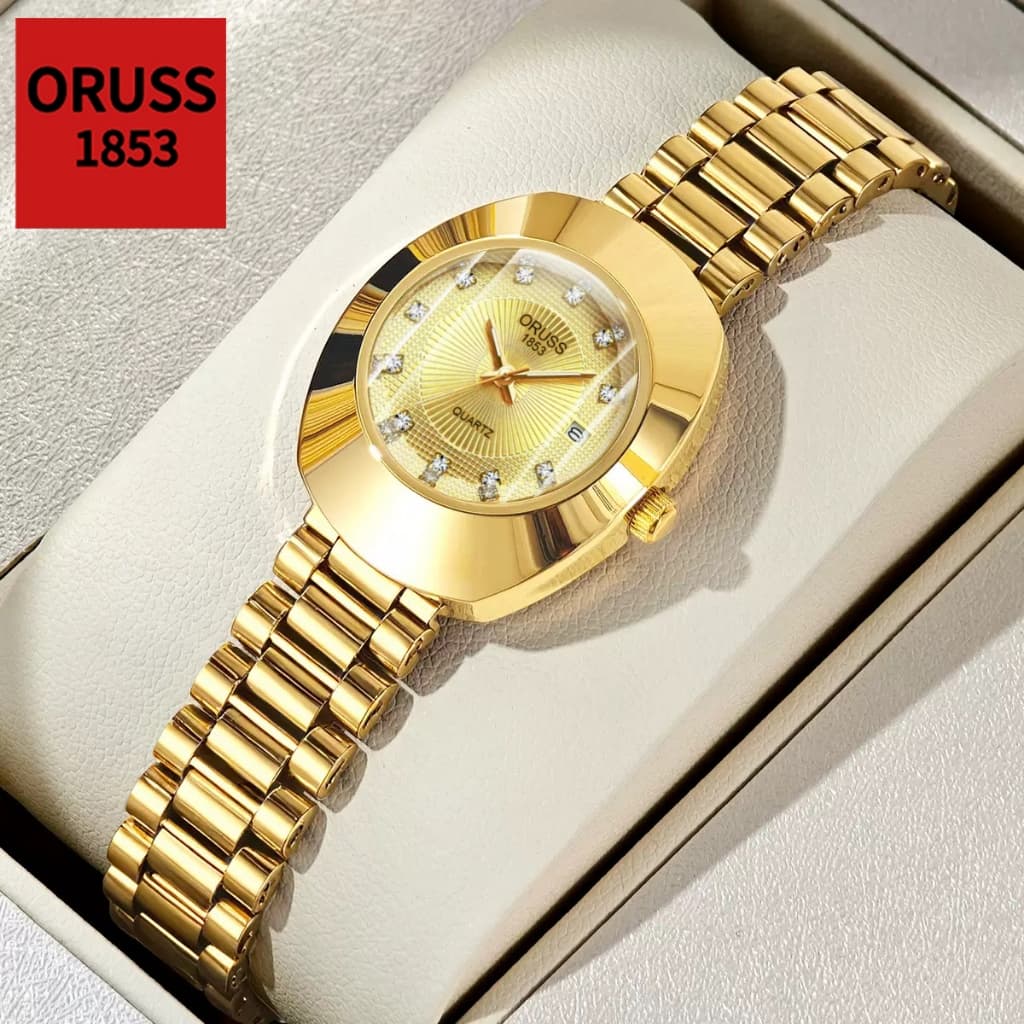 ORUSS Original Feminino Luxo Calendário de Aço Inoxidável Luminoso Relógio À Prova D 'Água Moda Simples Versão Coreana R