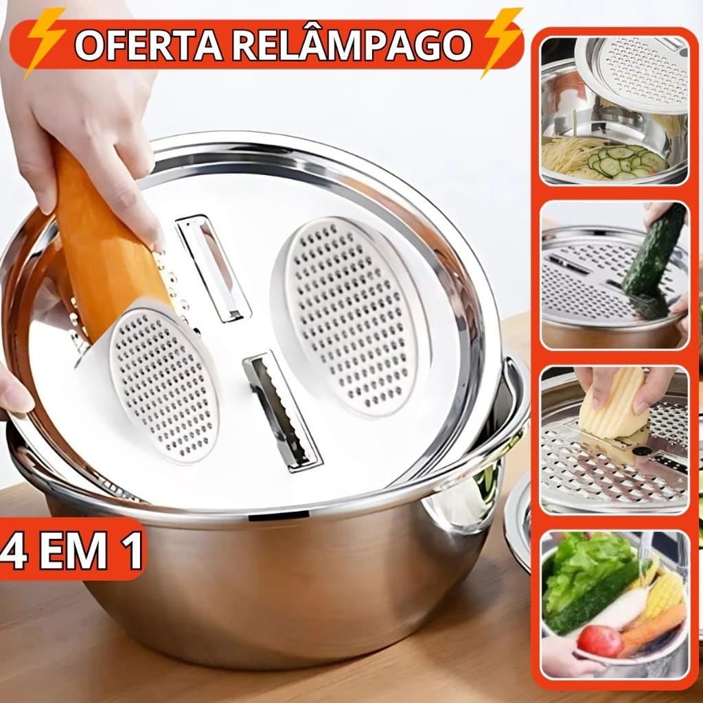 Ralador 4 Em 1 Fatiador Ralador Escorredor de Macarrão Legumes Queijo Manual Cozinha Pronta Entrega