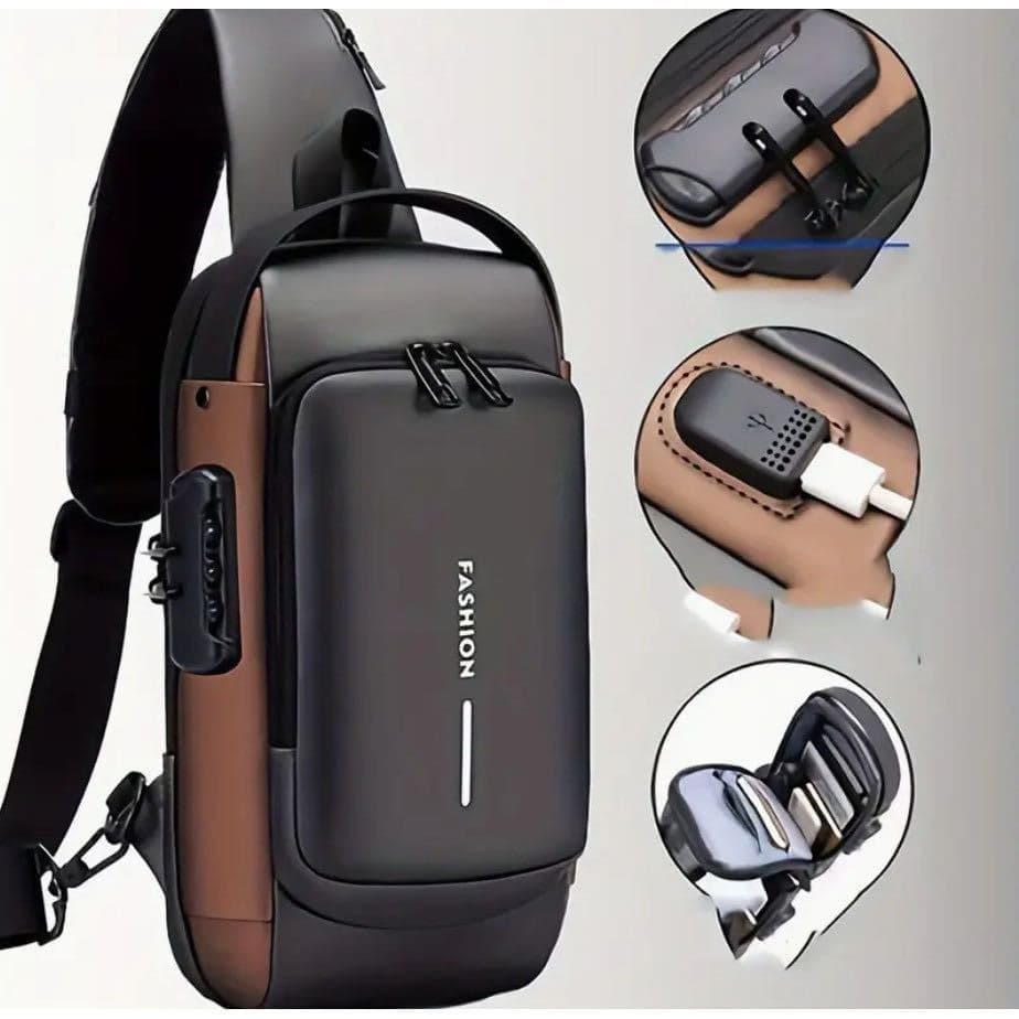 bolsa masculina de peito impermeável usb antifurto cadeado senha à prova d’água moto ombro único