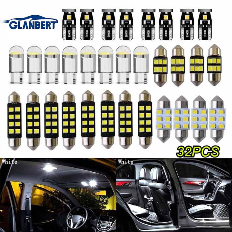 32/13 Pçs Lâmpadas LED Luz Carro Kit Conjunto T10 28mm 31mm 42mm Festão Substituição Para Interior Cúpula Mapa Porta Tro