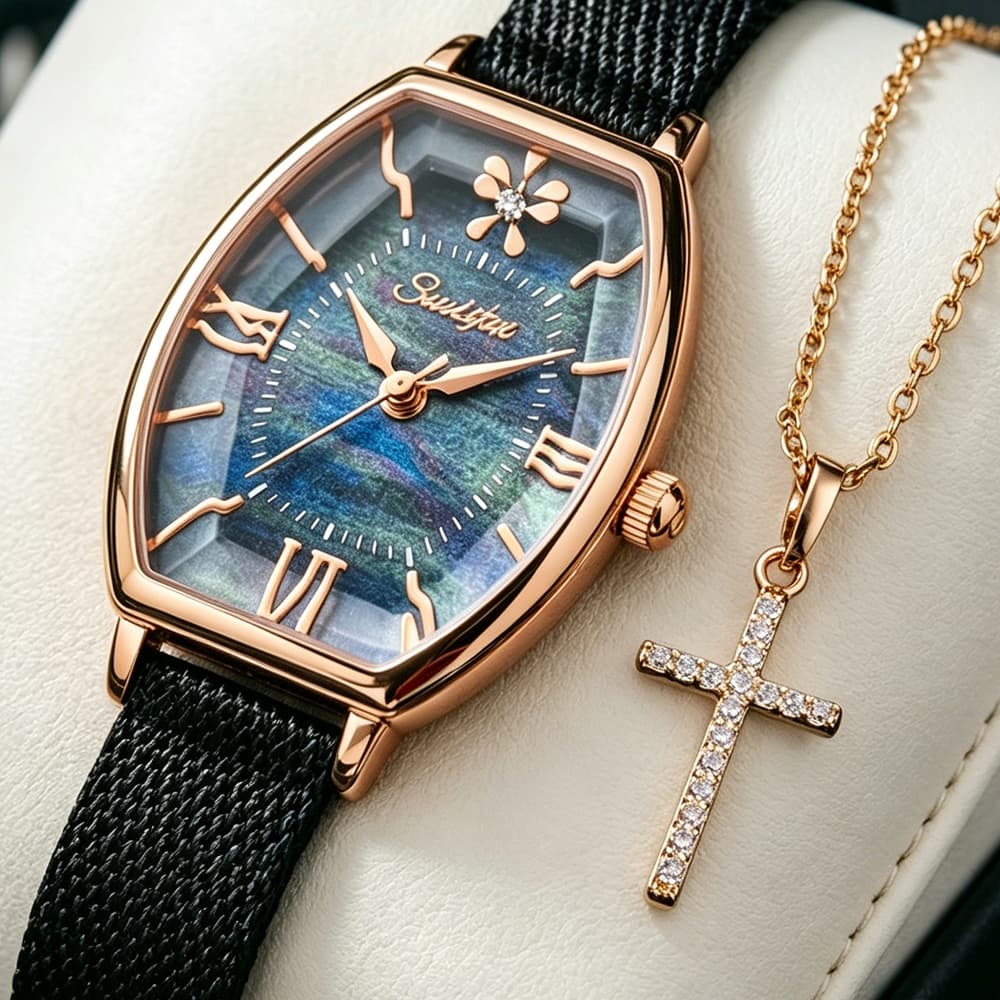Relógio feminino quartzo elegante resistente à água liga pulseira de couro durável  importado