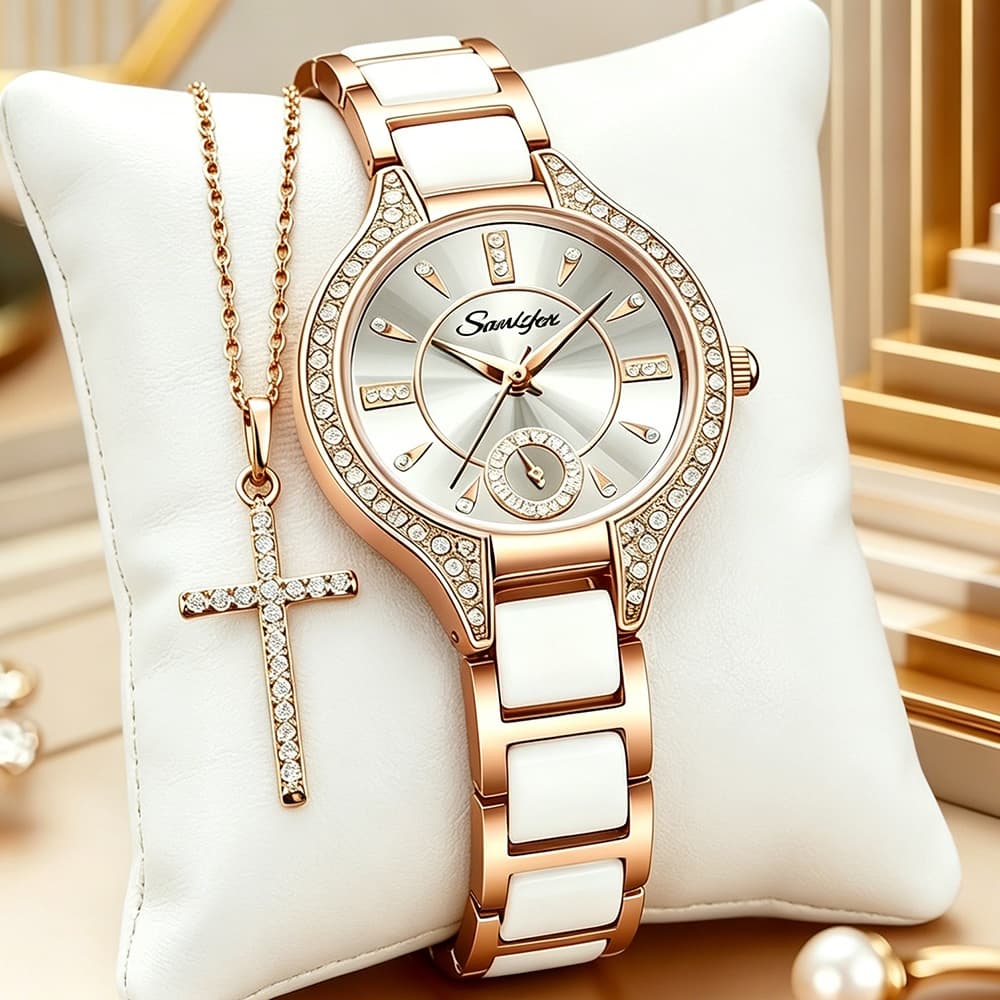 Relógio Feminino Quartzo à Prova D'água Pulseira Aço Inoxidável Strass Brilhante presente