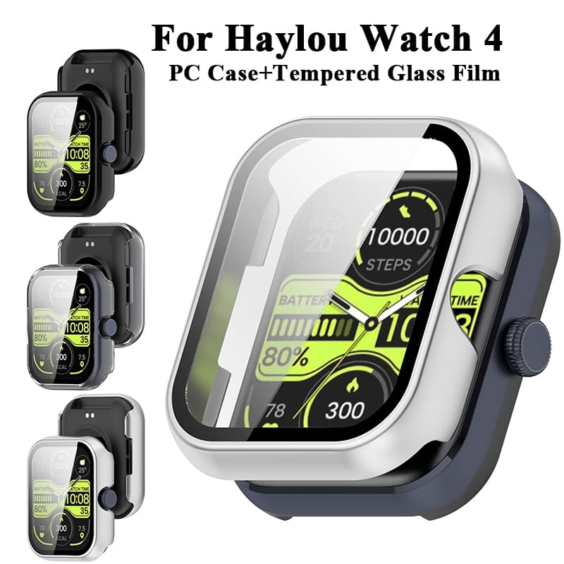 Para Haylou Relógio 4 Caso Pára-Choques Capa Dura PC + Filme De Tela De Vidro SmartWatch Escudo Protetor
