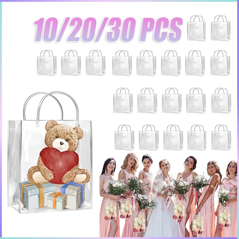 30/20/10 PCS Transparent Gift Bags Reusable PVC Party Favors Sacolas de presente em diversos tamanhos, sacolas alças