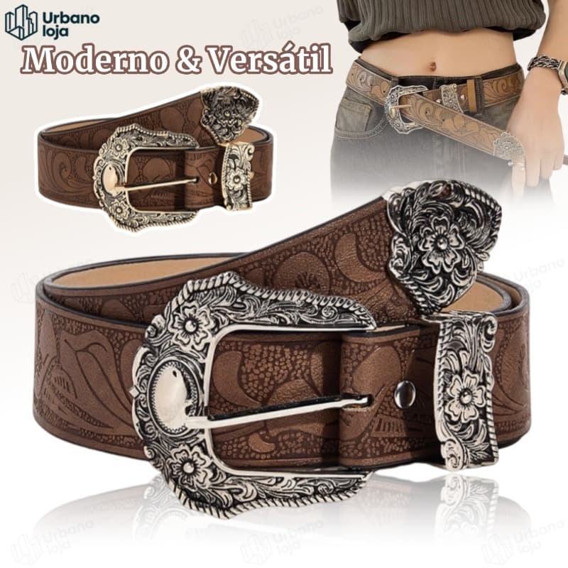 Cinto country Masculino/Feminino com Decorativo Padrão Marrom Com Cintura Decorativo Em Relevo , ouro e prata -UR