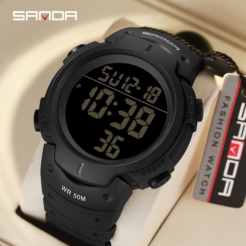 SANDA 2155 Digital Sports Boy Student Men LED Relógios De Pulso Relógio Multifuncional Eletrônico Luminoso À Prova D'águ