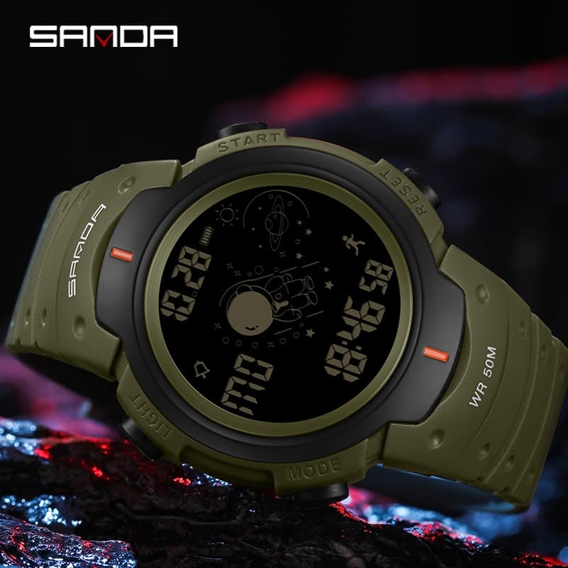 SANDA 2155 Digital Sports Boy Student Men LED Relógios De Pulso Relógio Multifuncional Eletrônico Luminoso À Prova D'águ