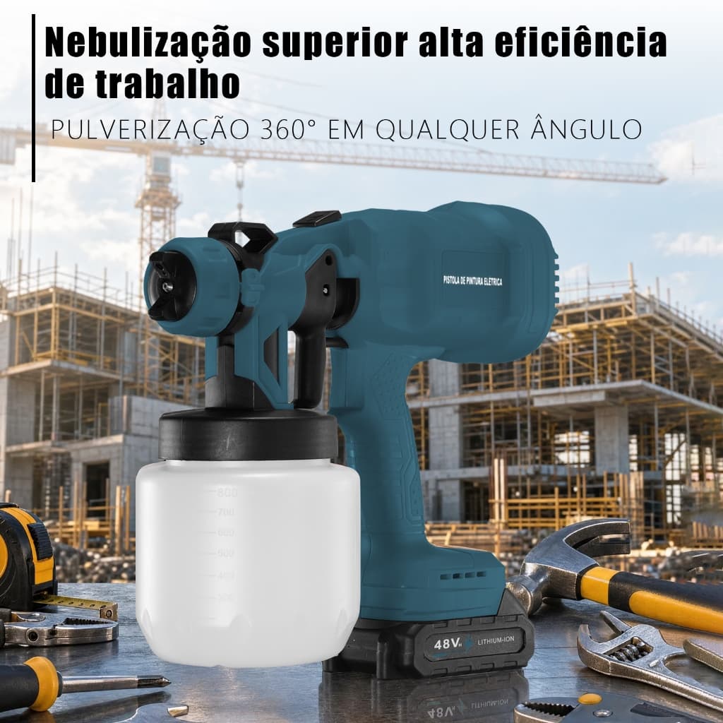 Pistola de Pintura Pulverizador  Elétrico Sem Fio 48V Íon de Lítio Dupla Bateria Autonomia Prolongada Para Pintura