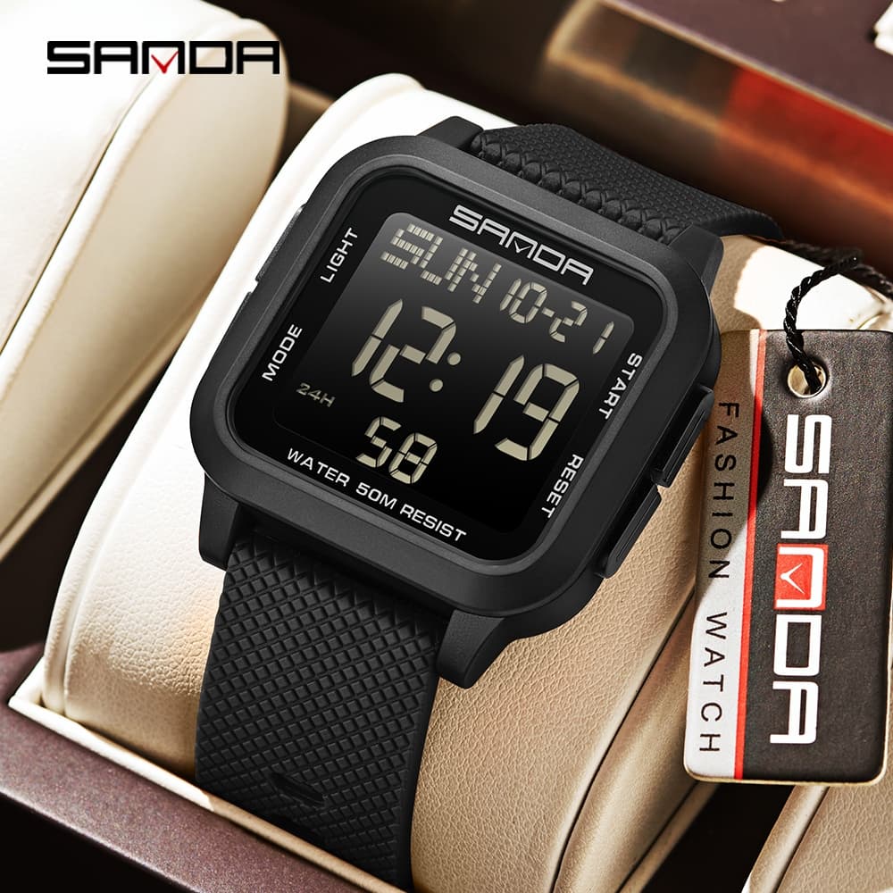 SANDA 2194 Relógio Militar Masculino LED Digital Relógios Esportivos Ao Ar Livre Para Contagem Regressiva À Prova D'água