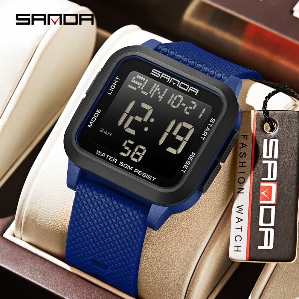 SANDA 2194 Relógio Militar Masculino LED Digital Relógios Esportivos Ao Ar Livre Para Contagem Regressiva À Prova D'água