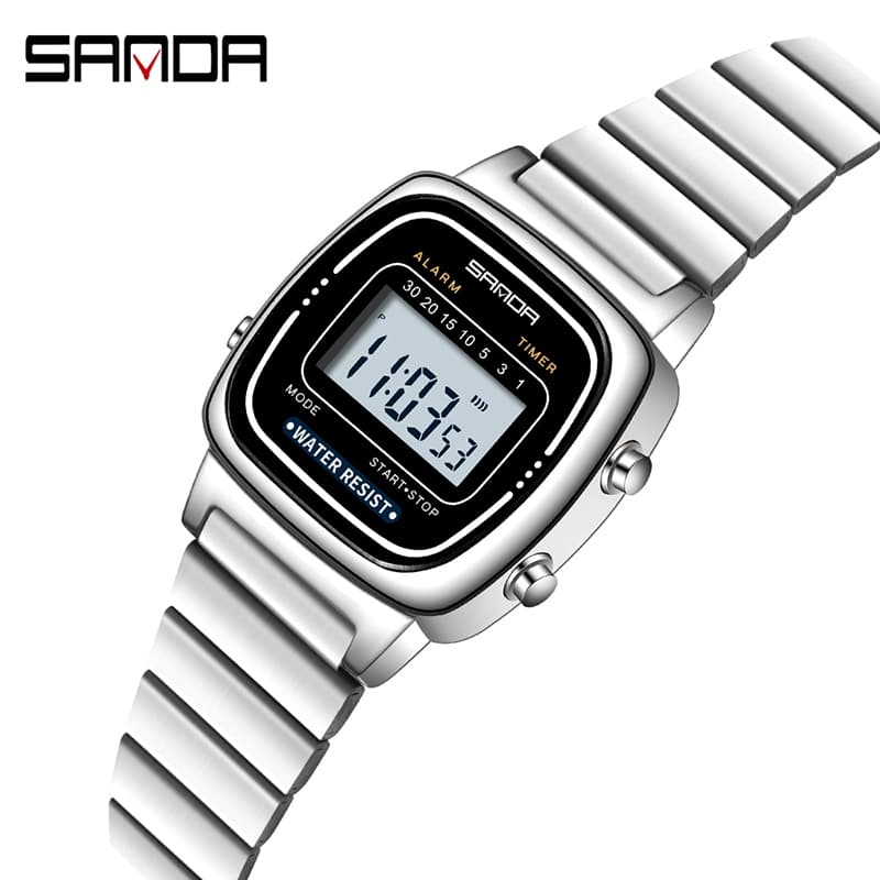 SANDA 6053 Relógio Digital De Luxo Para Mulheres Elegante À Prova D'água Esportes Display LED Relógios De Pulso-7