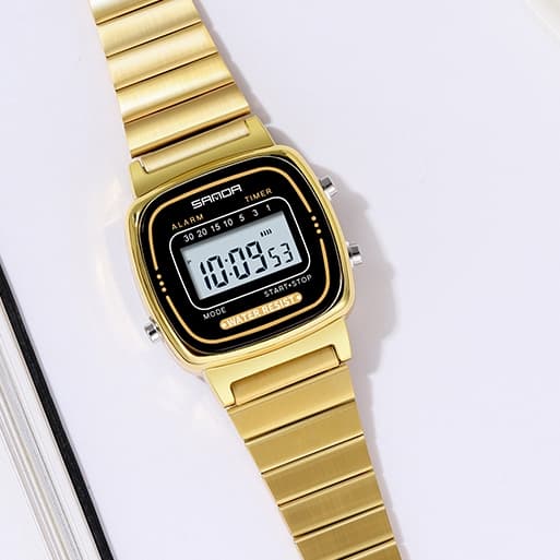 SANDA 6053 Relógio Digital De Luxo Para Mulheres Elegante À Prova D'água Esportes Display LED Relógios De Pulso-2
