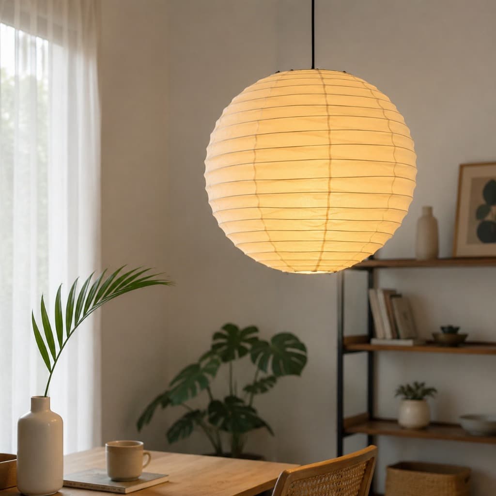 Luminária de teto papel natural redondo, pendente Noguchi regulável três luzes 220V quarto e sala jantar