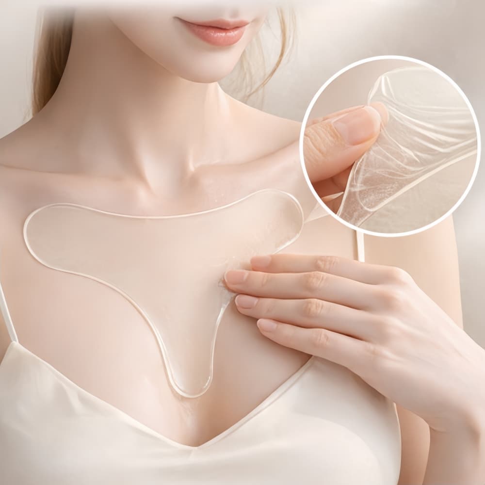 Adesivo Anti Rugas para Peito Reutilizável em Silicone – Hidratação Profunda Noturna, Estimula Colágeno Natural