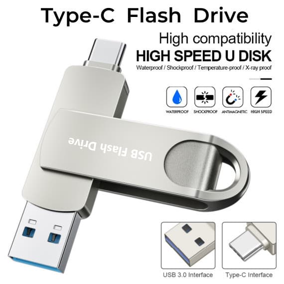 Unidade Flash USB De Metal 2 Em 1 Para iPhone 15/16/17 , Bastão De Memória OTG Tipo C De Alta Velocidade Android E PC