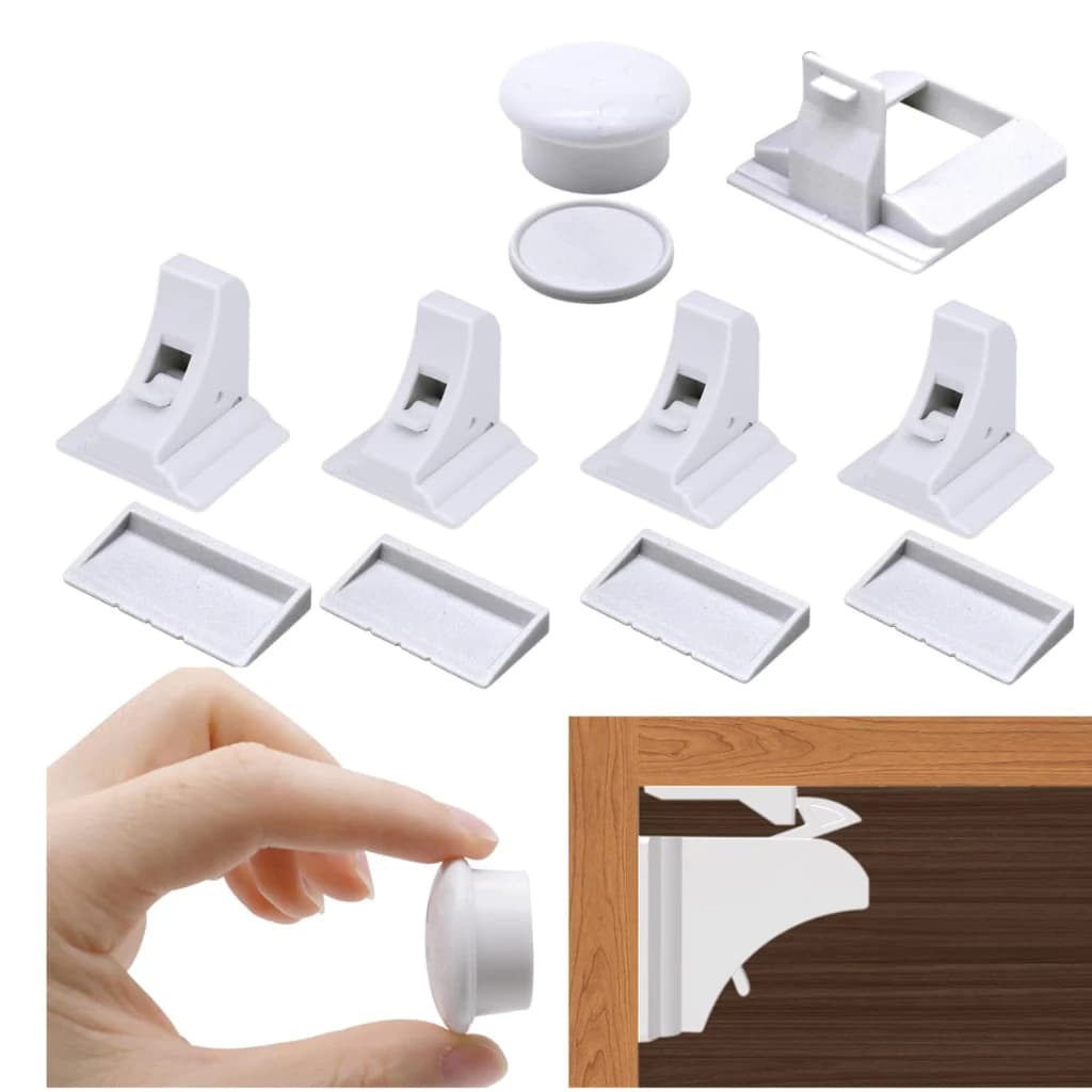 Kit de 4 Travas Magnéticas para Gavetas, Armários e Gabinetes: Prendedores Invisíveis, Seguros para Crianças!