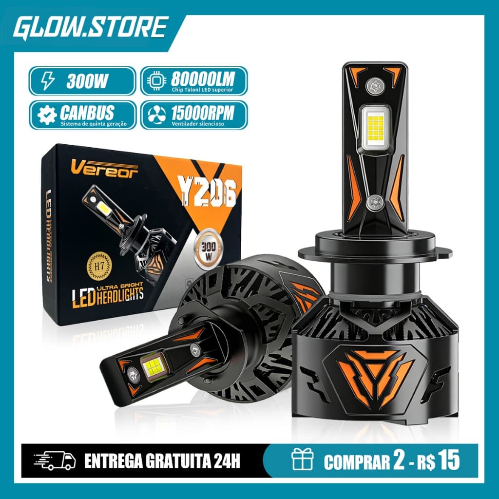 Par Lâmpada LED YZ06 300W 80000LM 6000K Super Brilhante e Potente Compatível H1/H3/H4/H7/H11/9005/9006