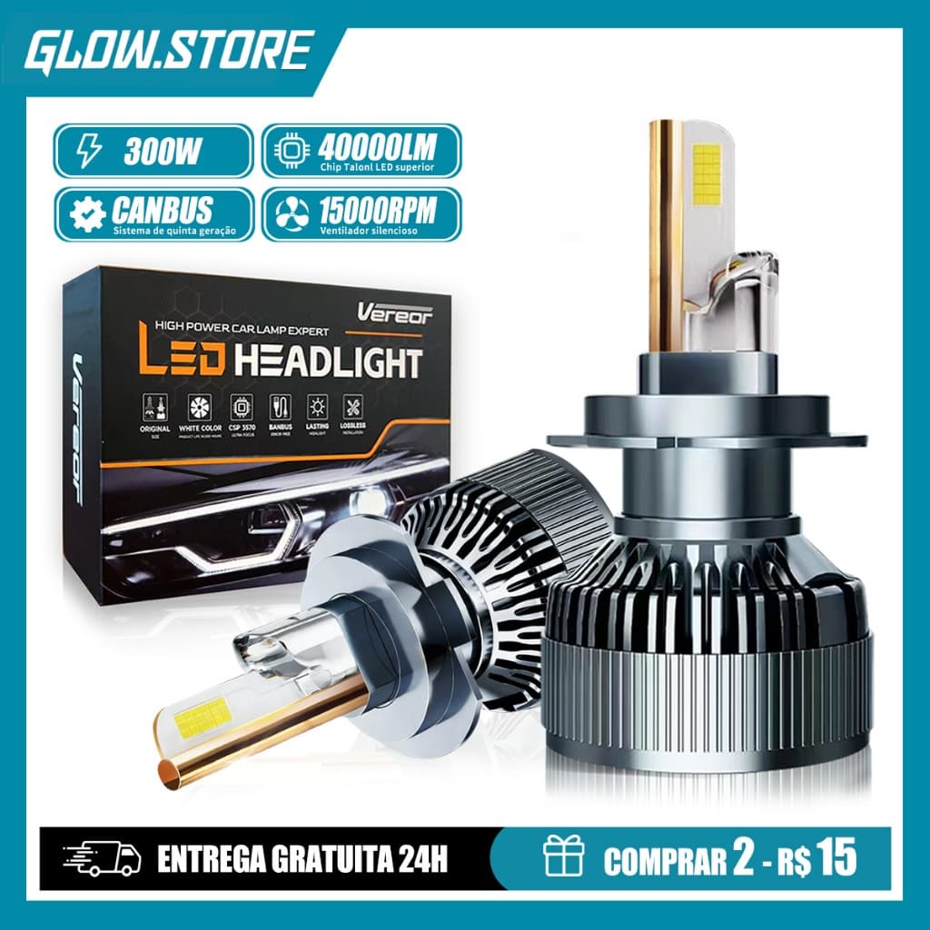 Lâmpada LED M70 12V/24V Super Brilho para Carro e Caminhão Kit Par 300W 40000LM Compatível H1/H3/H4/H7/H11/9005/9006