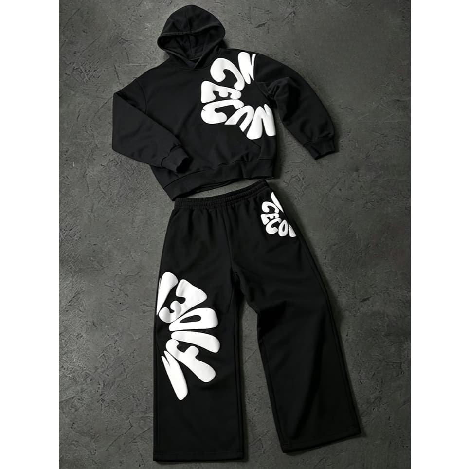 Conjunto De Moletom E Com Capuz Estampa De Letras Da Marca Moda Americana , De 2 Peças De Roupas Esportivas Casuais Solt