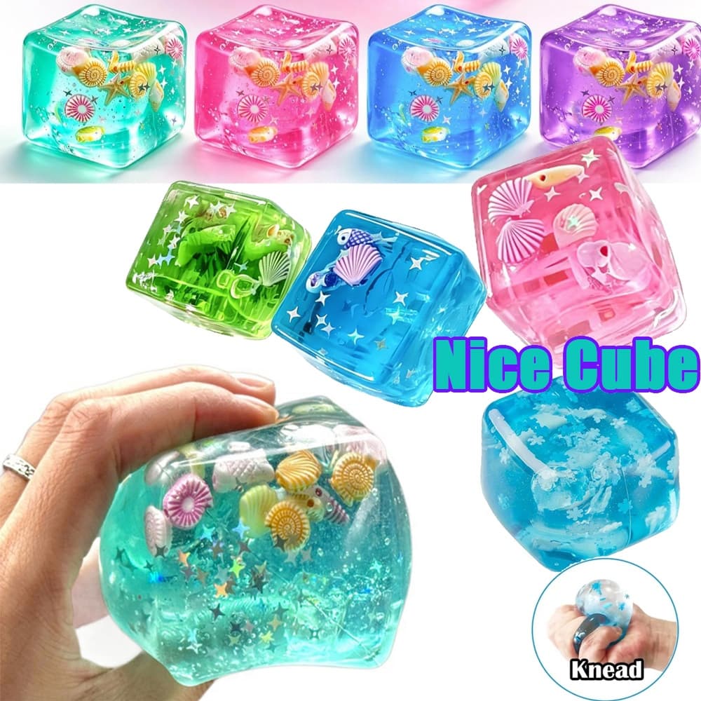 4 Pçs Oceano Cubo De Gelo Brinquedo Mole Transparente Glitter Lento Subindo Fidget Alívio Do Estresse Sensorial Para Cri