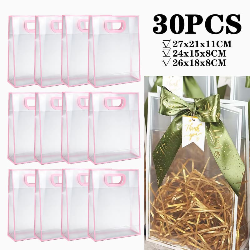 10/20/30pcs alça de escavação de furo transparente saco de presente Material PP saco de presente reutilizável