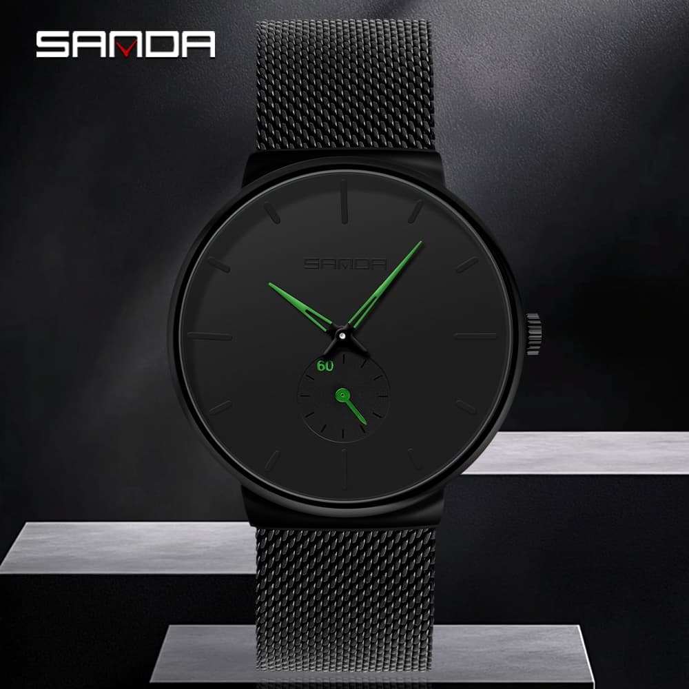 SANDA1059 Relógio De Quartzo Masculino Ultrafino À Prova D'água Simples casual De Negócios Malha De Aço Com Segundo Most