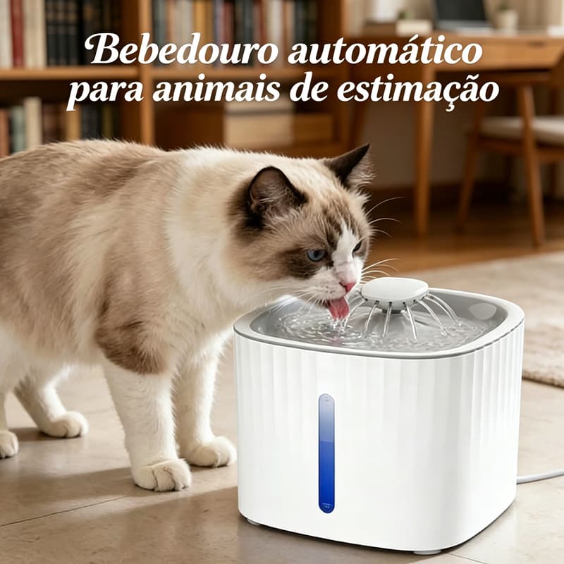 Bebedouro Automático 3L com LED, Filtro Circulante Silencioso, Nível de Água Visível para Gatos e Cães -