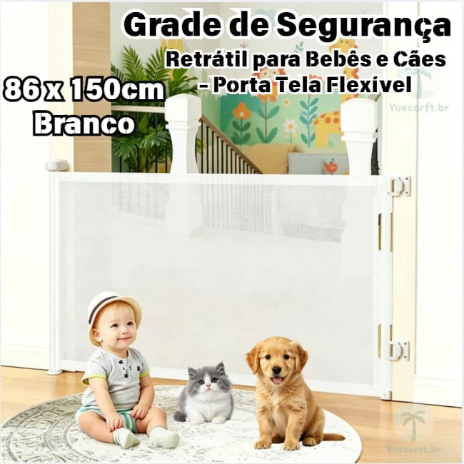 Portão Segurança Tela Retrátil Infantil Pet Cães Extensível