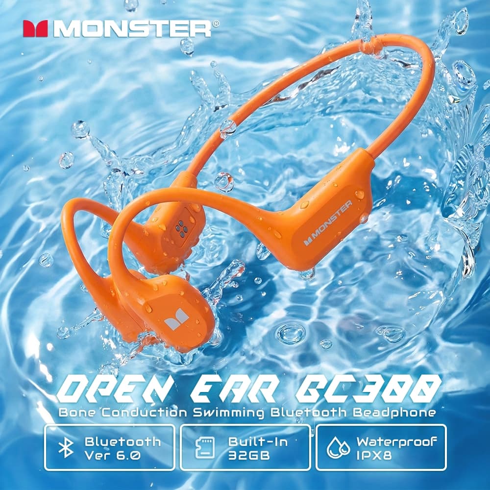 Fone de Ouvido Monster BC300 Sem Fio TWS Condução Óssea Esportivo Fones de Ouvido Fones de Ouvido 32GB Armazenamento