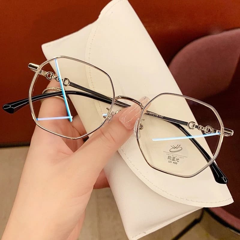 Óculos Femininos anti-Radiação De Luz Azul , Armação Redonda , Templos De metal , Moda Simples Para Meninas De Rosto Red