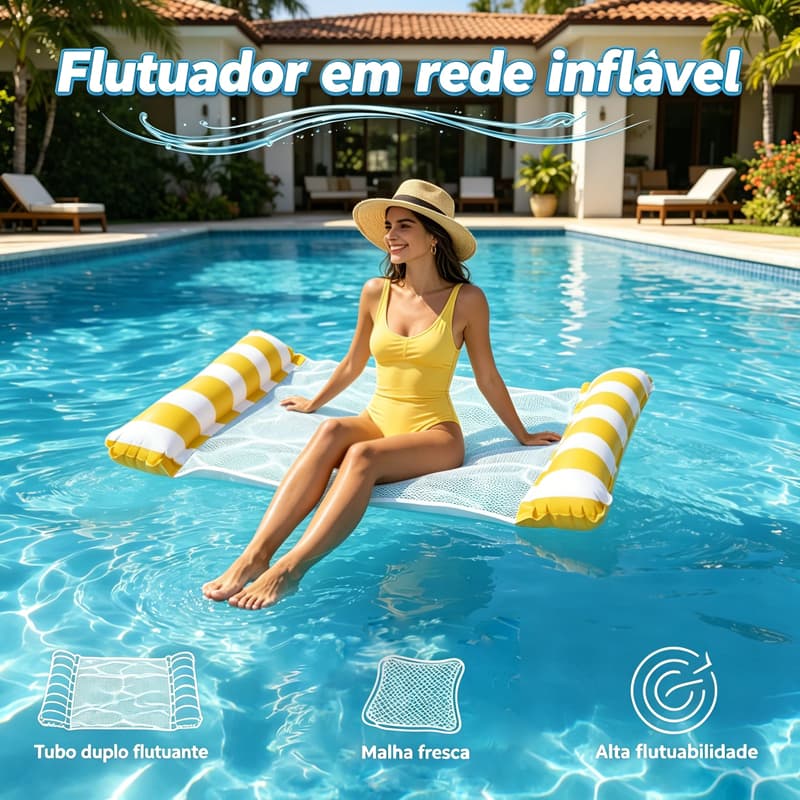 Rede de Descanso Inflável Transparente com Glitter para Piscina e Praia Resistente, com Bomba de Ar Para Adultos