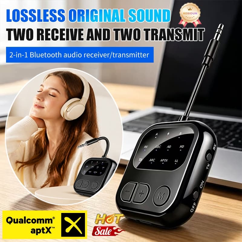 aptX Bluetooth 6.0 Transmissor De Áudio Receptor 3.5MM AUX-Adaptador AD/HD/LL AAC Alta Fidelidade Multiponto Sem Fio Par