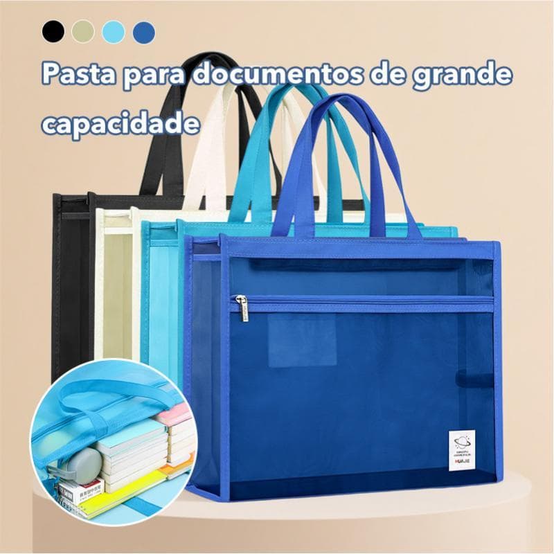 Pasta Documentos Grande Capacidade Dupla Camada 8K Arte Estudo 4 Cores Preto Bege Azul Claro Azul Escuro