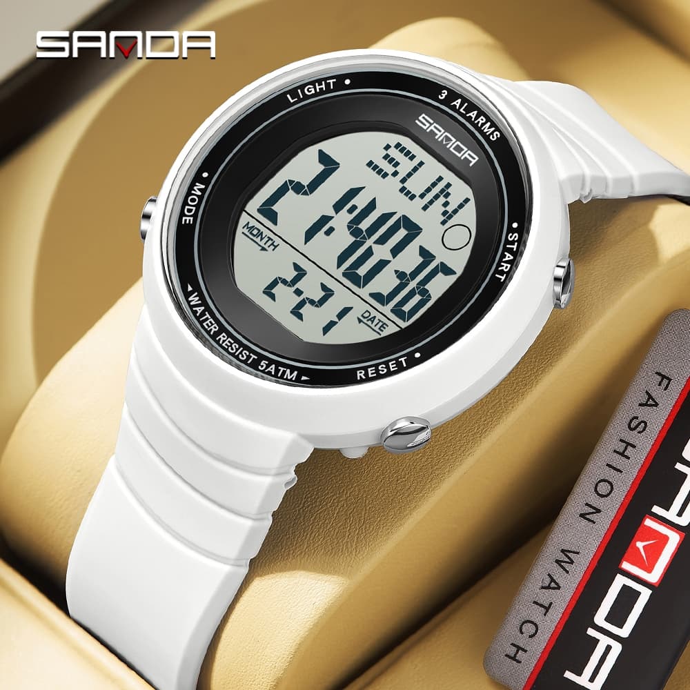 SANDA 9073 Nova Moda Estudante Relógio Eletrônico Grande Mostrador À Prova D'água LED Digital-4