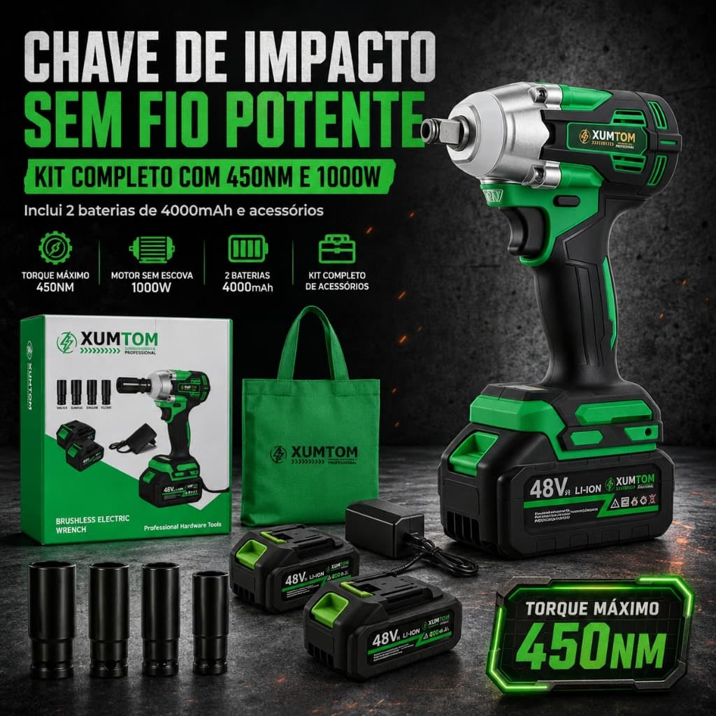 Chave De Impacto Sem Fio-Pistola De Alto Torque Escova 2x4000mAh Bateria 4 Soquetes , Elétrica Para Carro/Mower/Picador