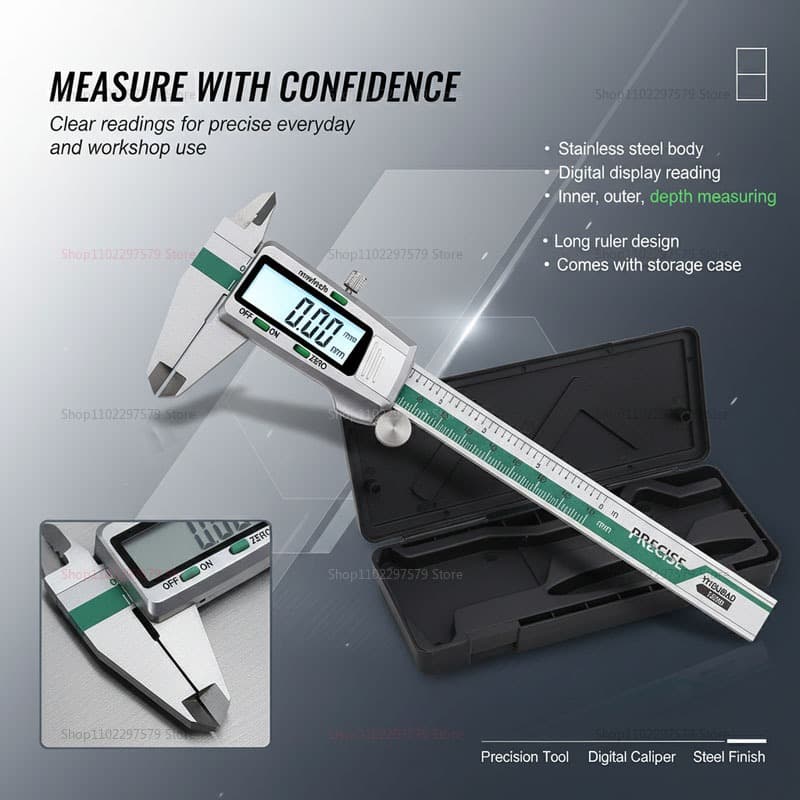 Paquímetro Vernier De Aço Inoxidável , Display Digital De Alta Precisão , Ferramenta Métrica E Fração Em Polegadas .