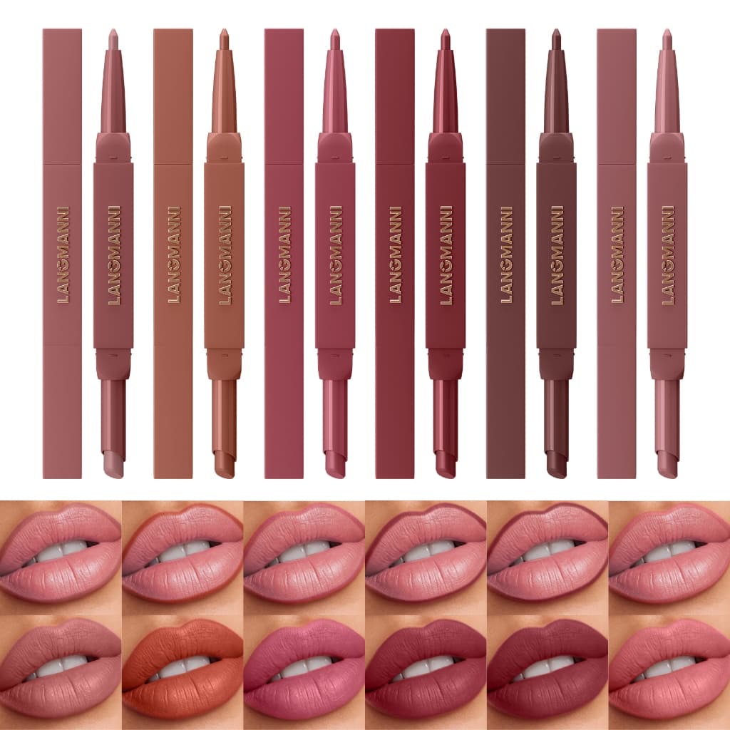 6 Pçs/Set Conjunto De Delineador Labial E Batom De Ponta Dupla , Lápis De Veludo Fosco , Fácil De Aplicar , À Prova De M