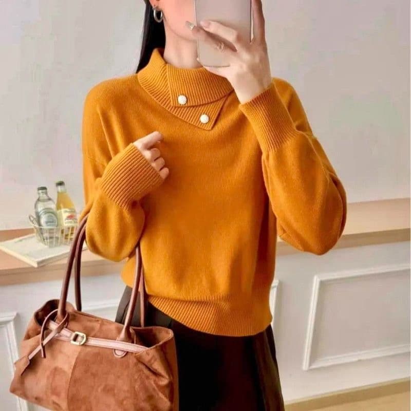 Camisa de fundo de gola média feminina novo estilo Irregular estilo ocidental All-Match redução de idade tamanho grande