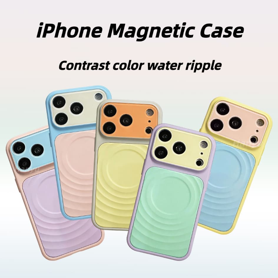 Cor Contrastante Magnética Ondulação De Água Janela Grande Capa De Telefone De Silicone Para iPhone 17 16 15 14 Pro Max