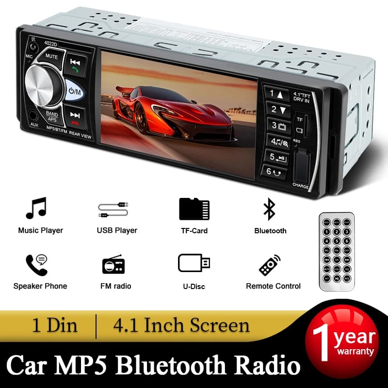 Central Multimídia MP5 Bluetooth Automotivo 1 Din USB/TF/AUX Estéreo 4.1 Polegadas
