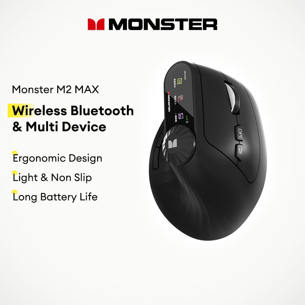 Monster M2 MAX Mouse Bluetooth Sem Fio Antiderrapante Design Ergonômico Luz Multi Dispositivo Compatível Com Bateria De