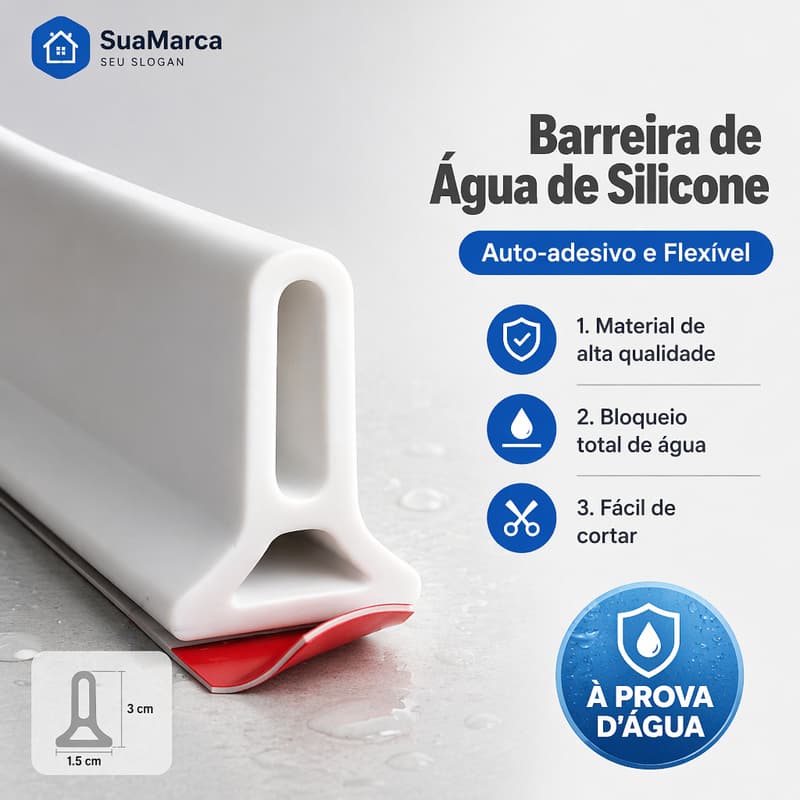 2m Fita Barreira Impermeável Retenção Água Adesiva Flexivel Banheiro Lavanderia Inferior Porta