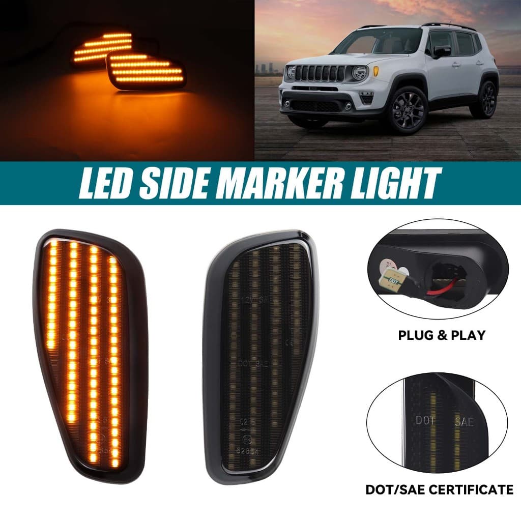 2 Pçs LED Dinâmico Sinal De Volta Luz Marcador Lateral Para 2014-2021 Jeep Renegado (BU)