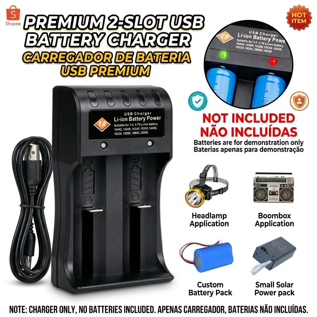 Carregador De Bateria 18650 Inteligente Duplo USB Para Lanterna Tática Som Portátil