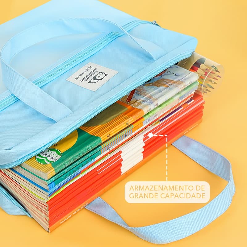 Bolsa para Aulas Particulares Grande Capacidade 350mm 4 Cores Azul Lilás Cinza Preto