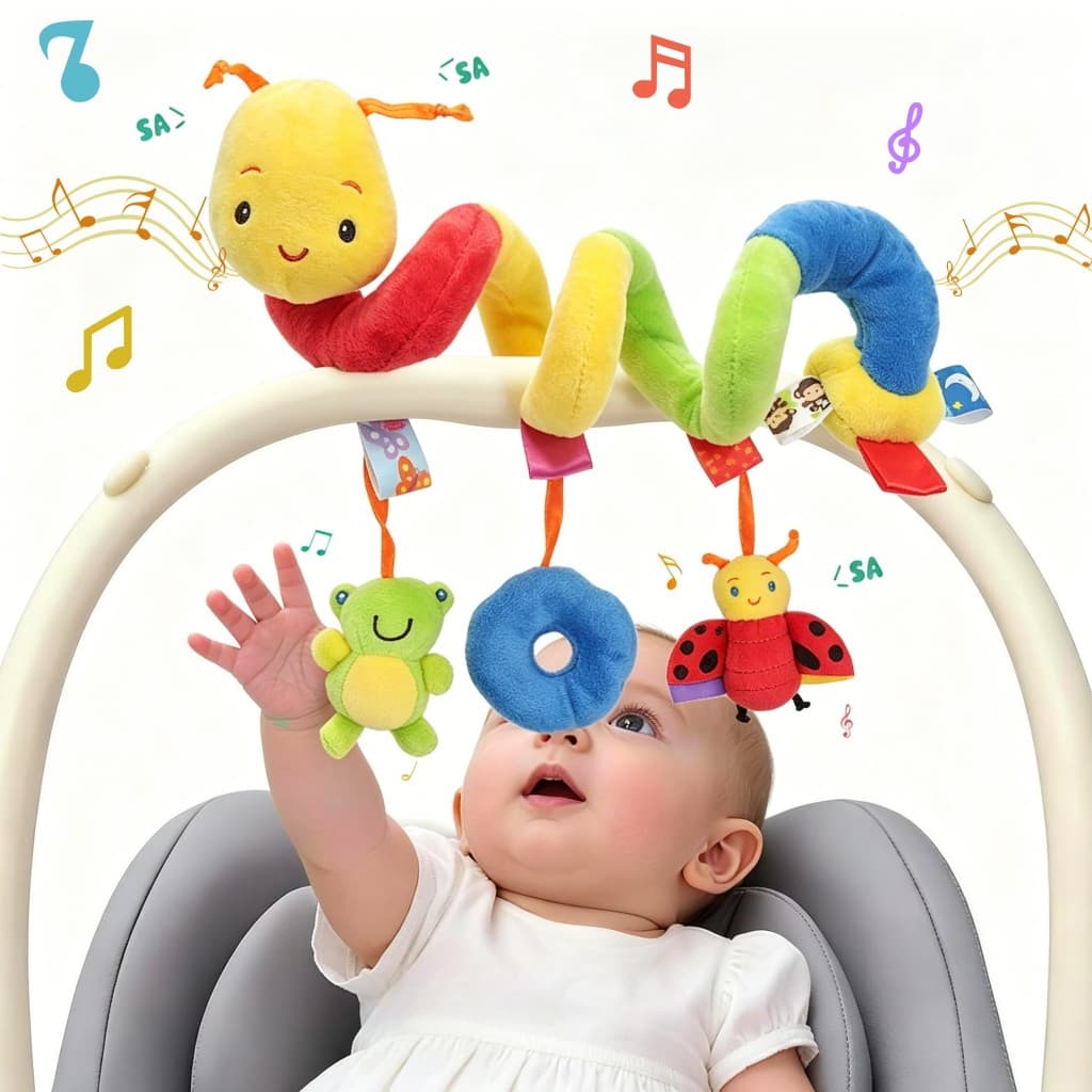 Mobile Centopeia Espiral Ideal Carrinho Bebê para Sensorial 0-3 Anos Com Barulho de Chocalho pode ser lavado