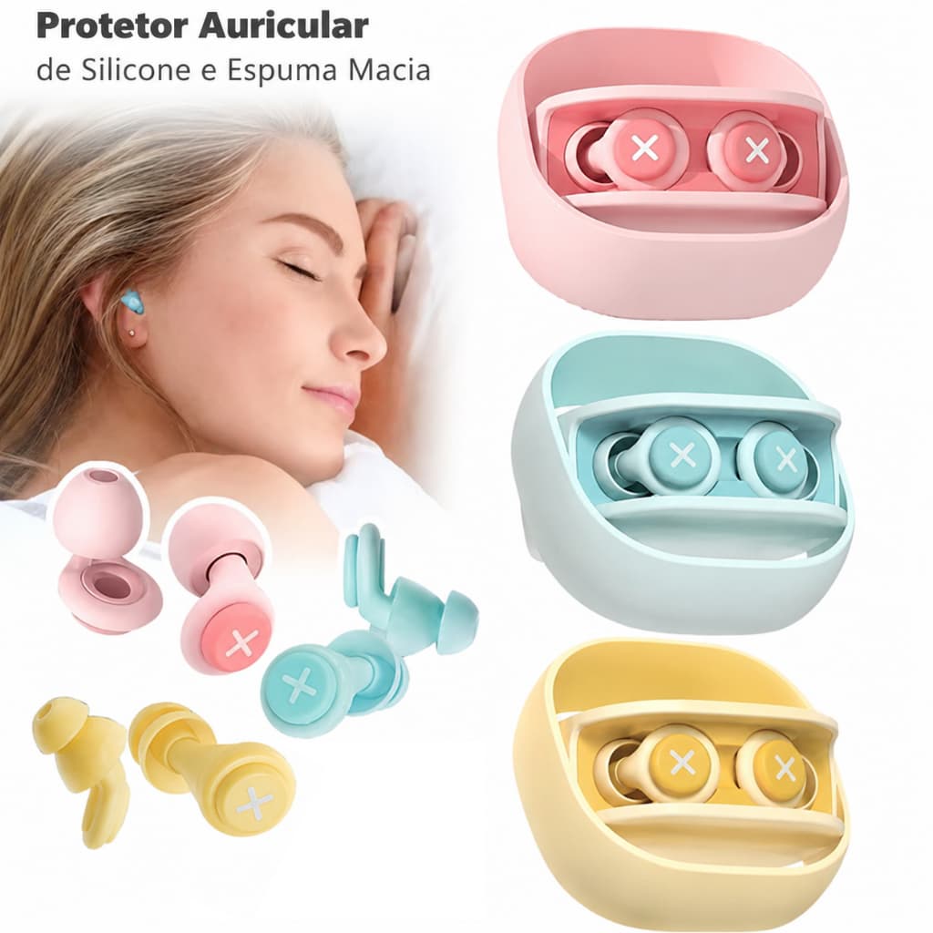 Protetor Auricular de Silicone e Espuma Macia, Isolante Sonoro Reduz Ruído